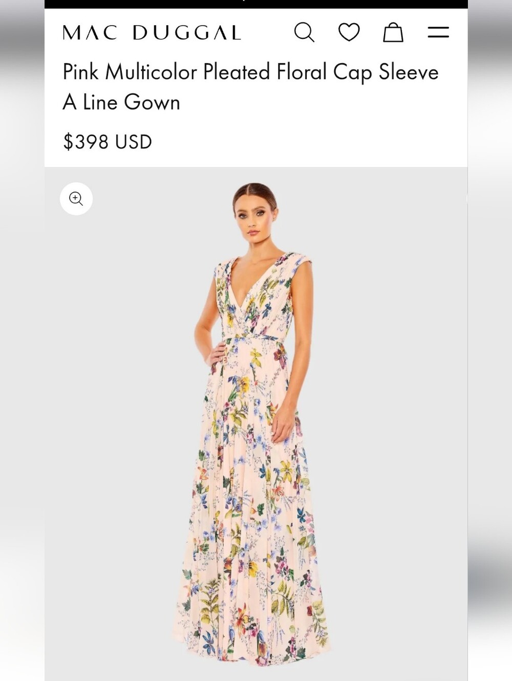 Ieena For Mac Duggal Pink Multicolor Pleated Floral Cap Sleeve A Line Gown 10&12